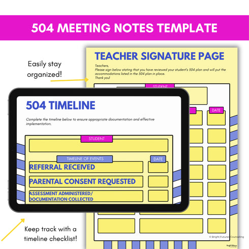 504 timeline checklist and teacher signature page