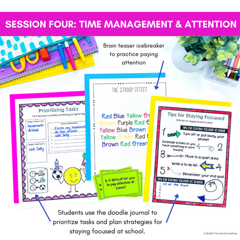 Executive Functioning and Study Skills School Counseling Group & SEL Activities