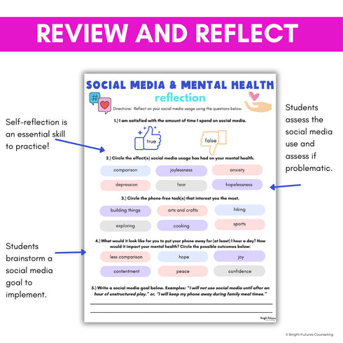 Mental Health, Tech, & Social Media Safety Lesson for Middle School Counseling