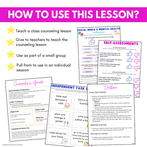 Mental Health, Tech, & Social Media Safety Lesson for Middle School Counseling