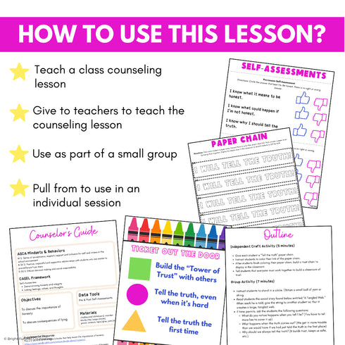 50% OFF for 48 HRS Honesty School Counseling Class Lesson - Honesty Worksheets