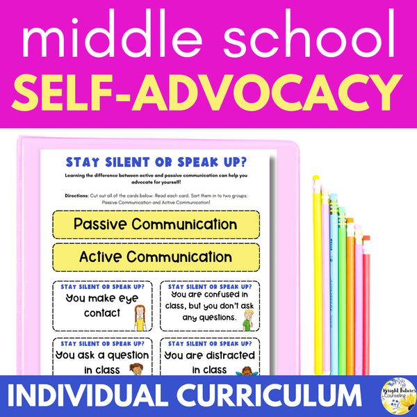 Self-Advocacy Middle School Individual Counseling - Self-Advocacy Worksheets