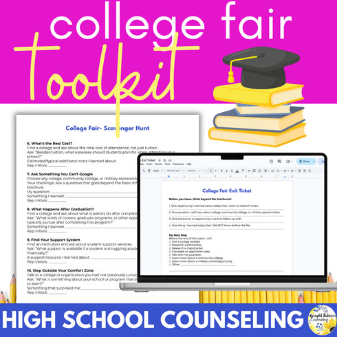 High school college fair toolkit cover with scavenger hunt and exit ticket pages