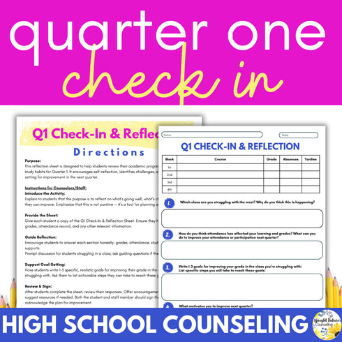 Quarter One Check-In and Reflection Sheet for High School Counseling