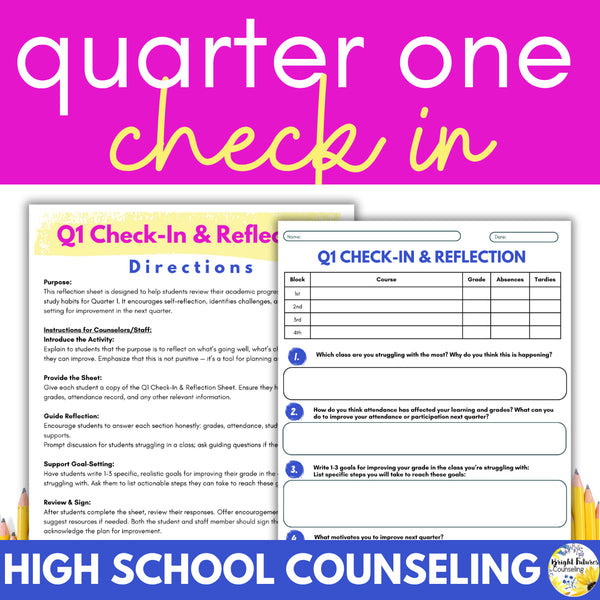 Quarter One Check-In and Reflection Sheet for High School Counseling