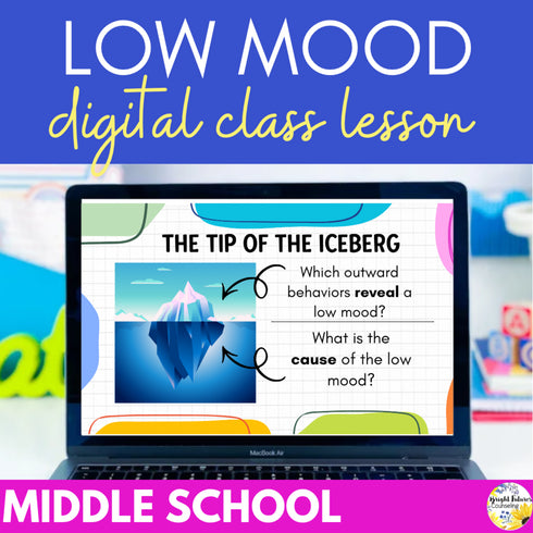 Low mood middle school SEL lesson cover with Tip of the Iceberg slide