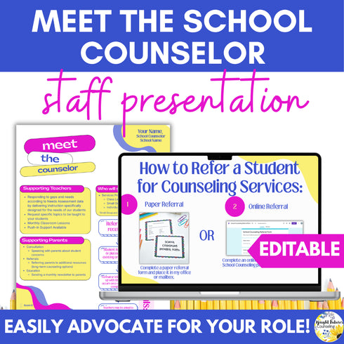 Meet the School Counselor Presentation for Staff | Editable Slides and Handout