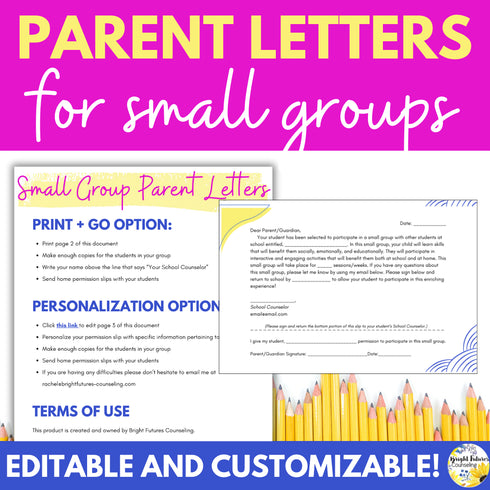 School Counseling Group Parent Letters + Permission Slips
