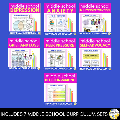 Middle School Individual Counseling Curriculum - Bullying, Anxiety, Grief & more
