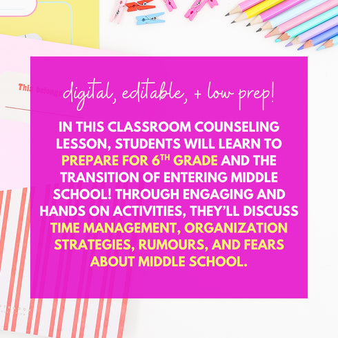 Middle School Transition Lesson-5th Grade Transition to Middle School Activities