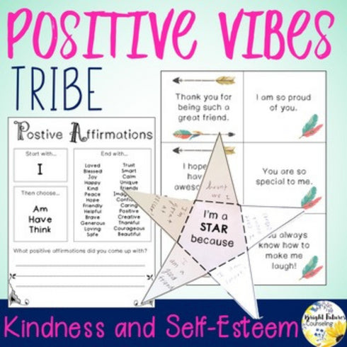 Self-Esteem and Kindness Counseling Activity Pack Positive Vibes Tribe