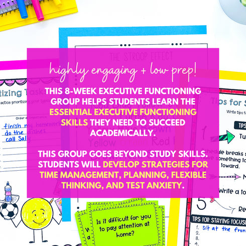 Executive Functioning and Study Skills School Counseling Group & SEL Activities
