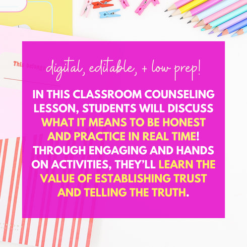 Honesty Activities and School Counseling Character Ed Lesson on Being Honest