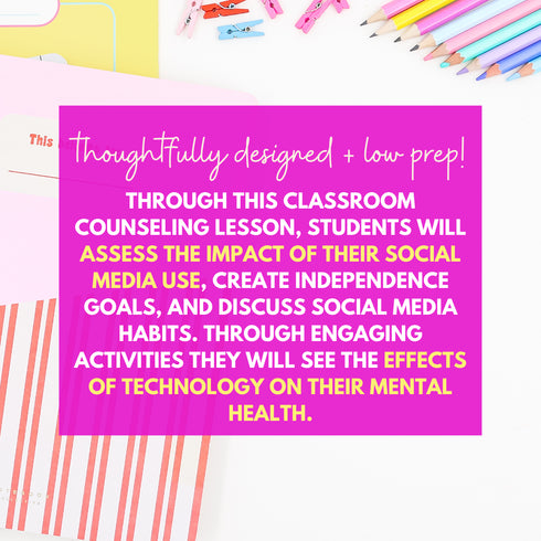 Mental Health, Tech, & Social Media Safety Lesson for Middle School Counseling