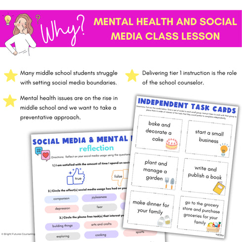 Mental Health, Tech, & Social Media Safety Lesson for Middle School Counseling