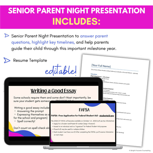 High School Senior Parent Night Presentation - Tools for High School Counselors