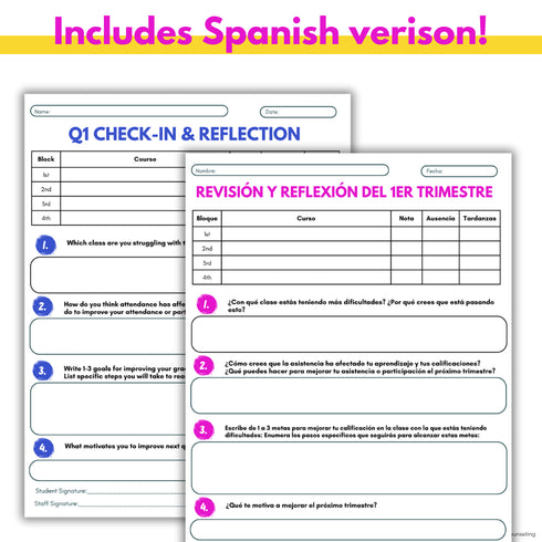 Quarter One Check-In and Reflection Sheet for High School Counseling