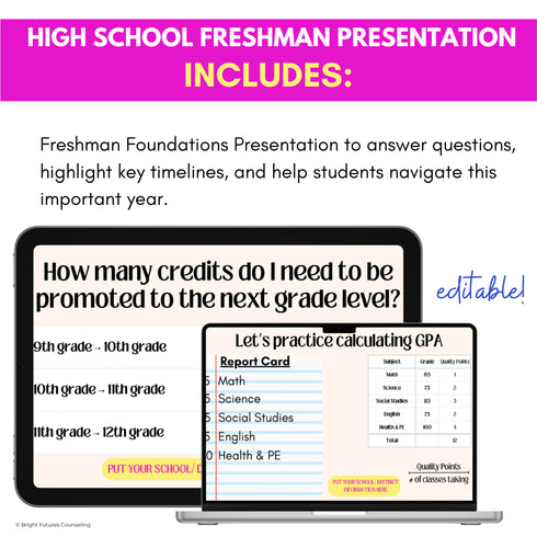 High School Counseling Freshman Foundations Presentation- Lesson for 9th Grade