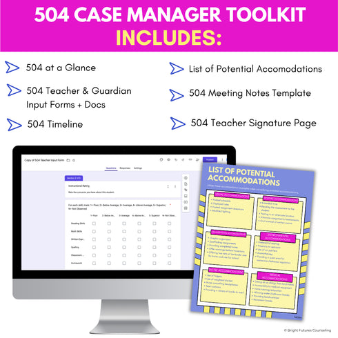 What's included in the 504 case manager toolkit for elementary and middle school