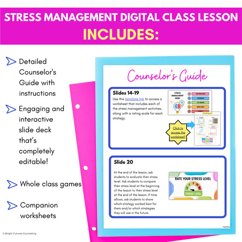 Stress Management Middle School Counseling Editable and Digital SEL Lesson