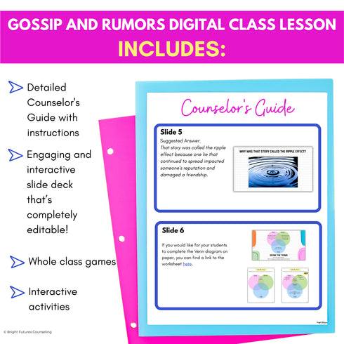 Gossip & Rumors Middle School Counseling Lesson Classroom Guidance Activity