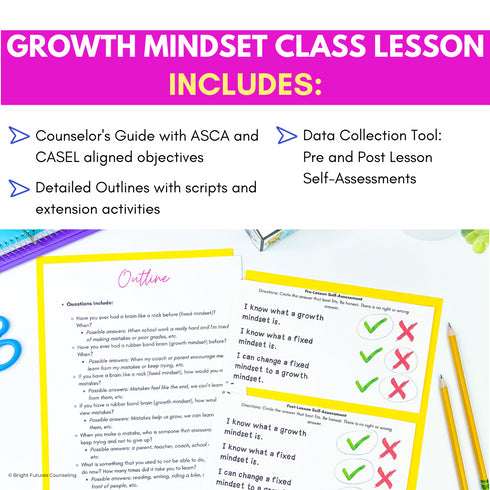 Growth Mindset SEL and School Counseling Lesson, Game, Skits, and Activities