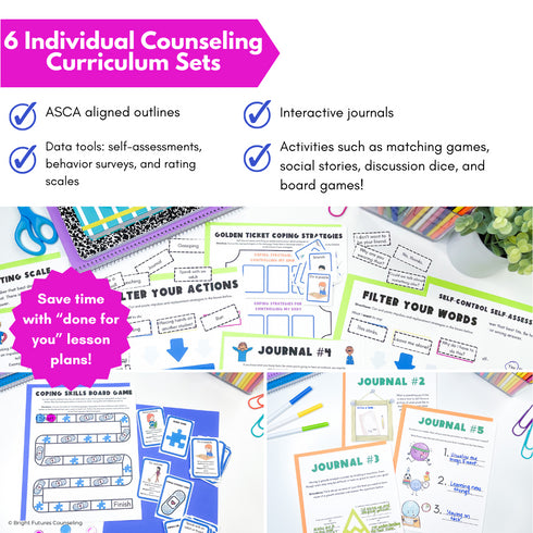 Individual Counseling Curriculum Bundle II with 6 School Counseling Lesson Plans