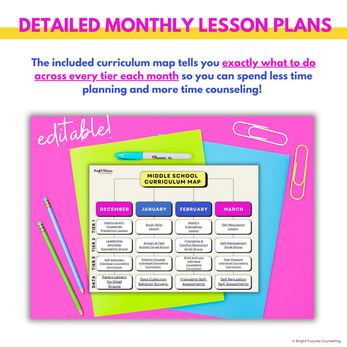 Middle School Counseling Lesson Plans - Year Long Curriculum Map