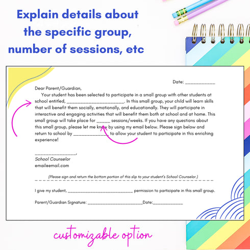 School Counseling Group Parent Letters + Permission Slips