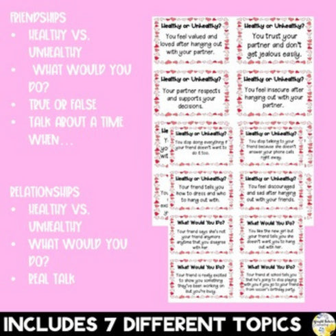 Healthy vs. Unhealthy Friendships and Relationships Valentine's Discussion Cards