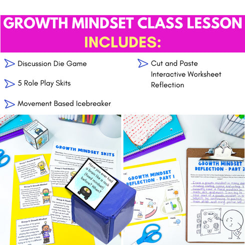 Growth Mindset SEL and School Counseling Lesson, Game, Skits, and Activities