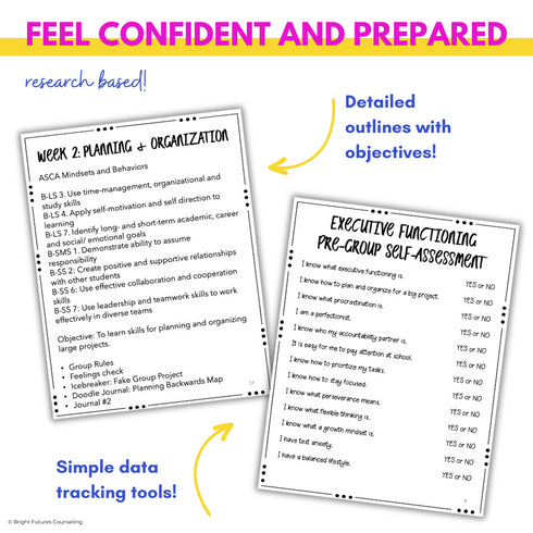 Executive Functioning and Study Skills School Counseling Group & SEL Activities