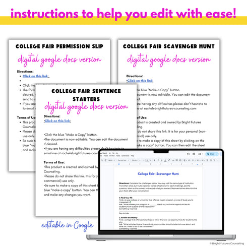Directions for copying and editing the digital Google Docs college fair forms