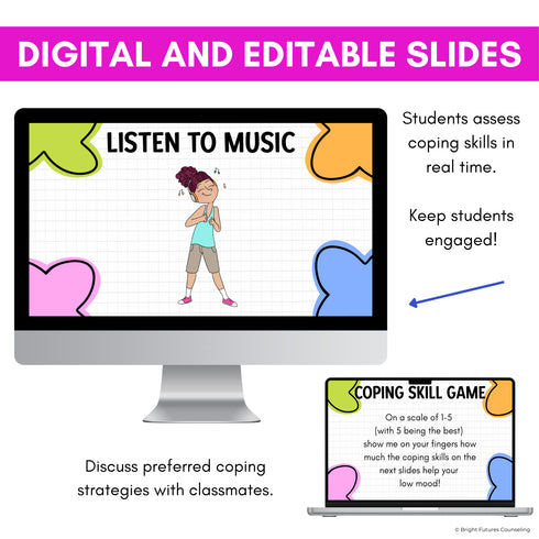 Coping Skill Game slide where students rate coping skills for teens