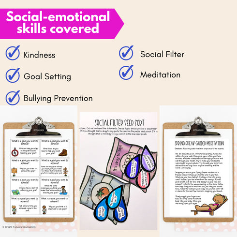 Countdown to Spring Break, School Counseling Spring Activity Pack