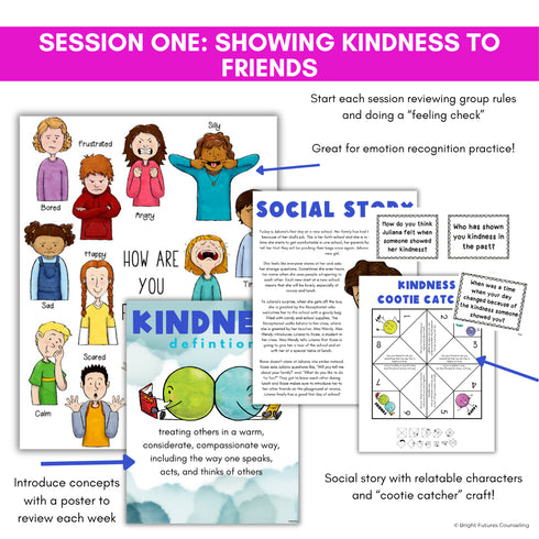 Kindness Small Group Counseling Curriculum with Social Skills Activities