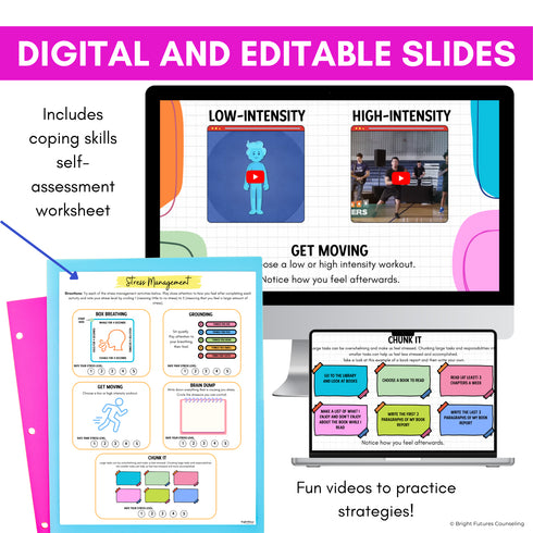 Stress Management Middle School Counseling Editable and Digital SEL Lesson