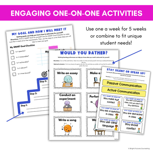 Self-Advocacy Middle School Individual Counseling - Self-Advocacy Worksheets