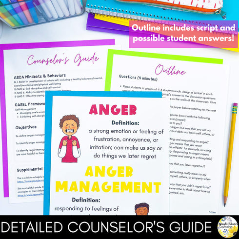 Anger Management Lesson for Social Emotional Learning and School Counseling