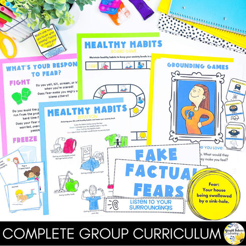 Anxiety School Counseling Small Group ASCA & CASEL Aligned Stress Fear & Anxiety