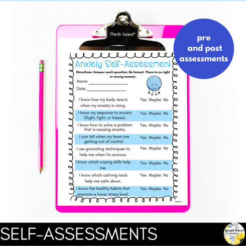 Anxiety School Counseling Small Group ASCA & CASEL Aligned Stress Fear & Anxiety
