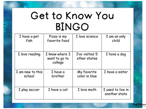 Get to Know You Bingo School Counseling Game