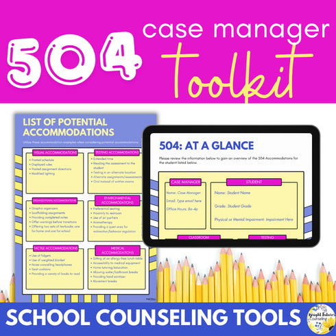 504 case manager toolkit cover with 504 at a glance and list of potential accommodations
