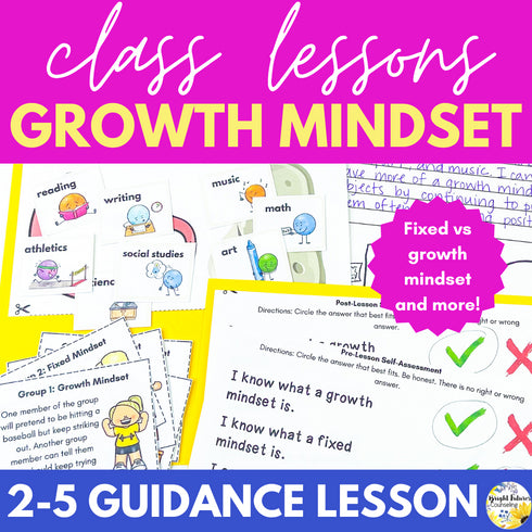 Growth Mindset SEL and School Counseling Lesson, Game, Skits, and Activities