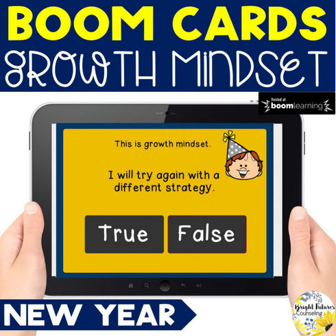 Growth Mindset vs. Fixed Mindset New Year Themed Boom Cards Digital Activity