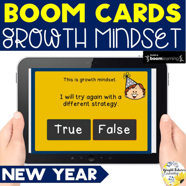 Growth Mindset vs. Fixed Mindset New Year Themed Boom Cards Digital Activity
