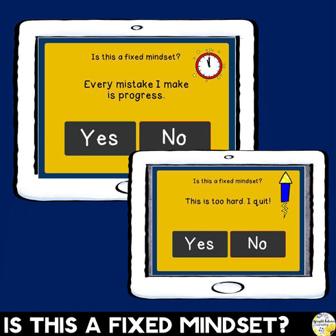 Growth Mindset vs. Fixed Mindset New Year Themed Boom Cards Digital Activity