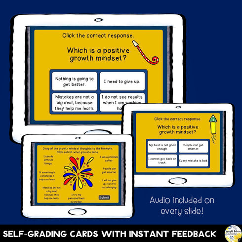 Growth Mindset vs. Fixed Mindset New Year Themed Boom Cards Digital Activity