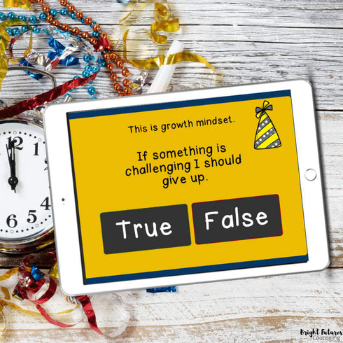 Growth Mindset vs. Fixed Mindset New Year Themed Boom Cards Digital Activity