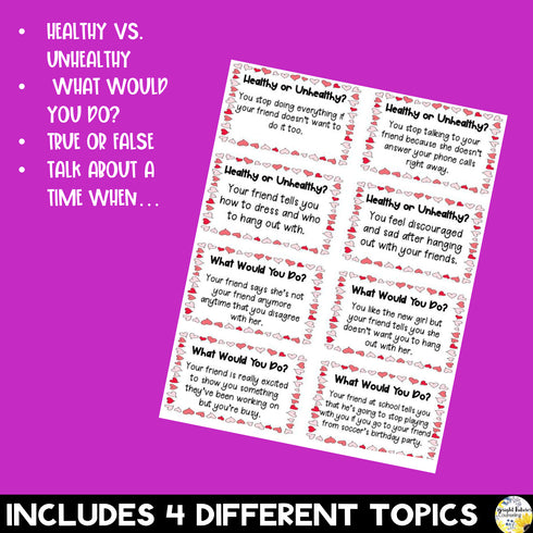 Friendships Discussion Cards - Healthy vs. Unhealthy Valentine's Day Cards